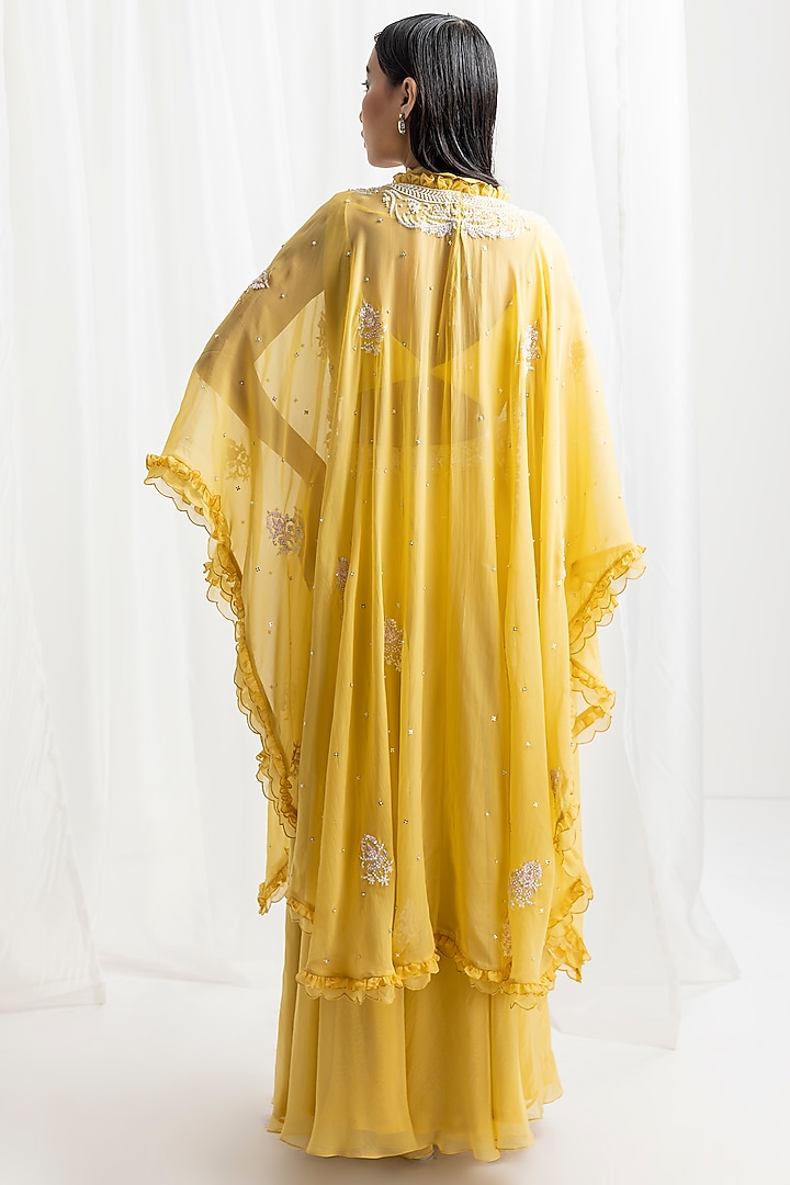 Yellow Organza & Crepe Wedding Sharara Set by Seema Thukral at Pernia's Pop Up Shop