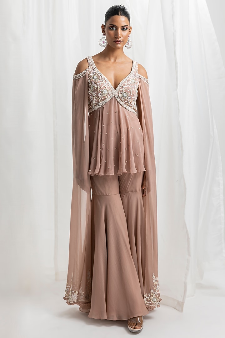 Dusty Pink Organza & Crepe Gharara Set by Seema Thukral at Pernia's Pop Up Shop