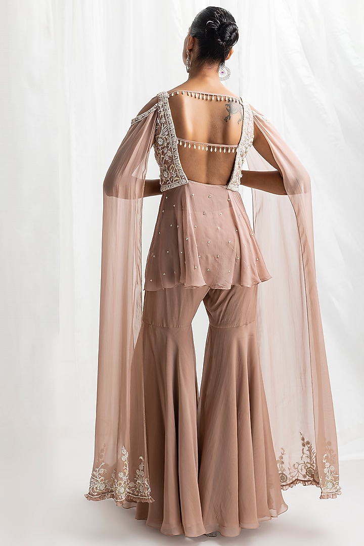 Dusty Pink Organza & Crepe Gharara Set by Seema Thukral at Pernia's Pop Up Shop