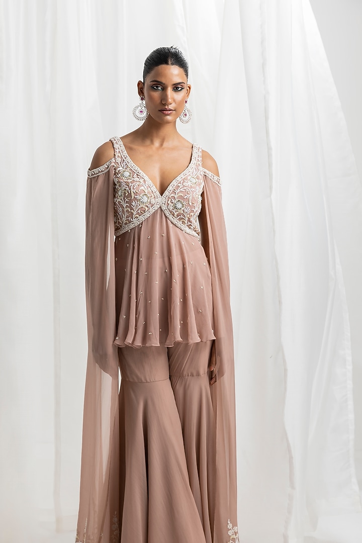 Dusty Pink Organza & Crepe Gharara Set by Seema Thukral at Pernia's Pop Up Shop