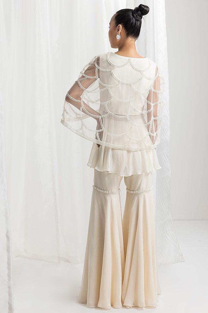 Ivory Organza & Crepe Embellished Gharara Set by Seema Thukral at Pernia's Pop Up Shop