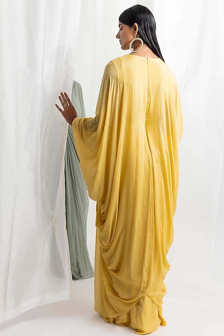 Yellow Chiffon Embellished Draped Cowl Kaftan by Seema Thukral at Pernia's Pop Up Shop