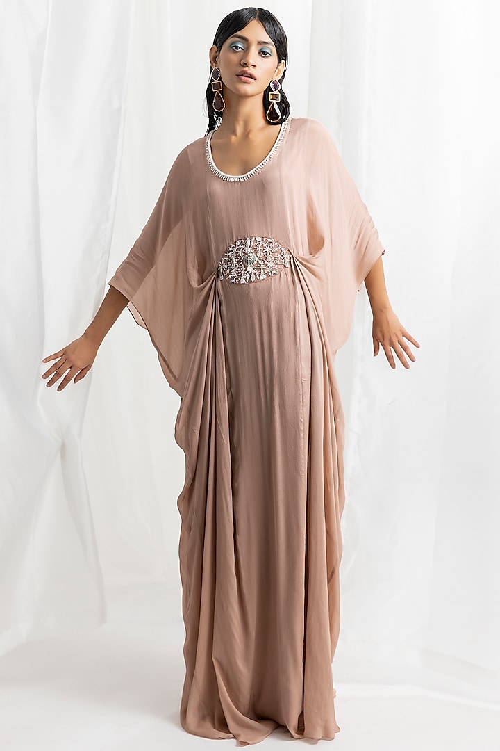 Dusty Pink Chiffon Embellished Kaftan by Seema Thukral at Pernia's Pop Up Shop