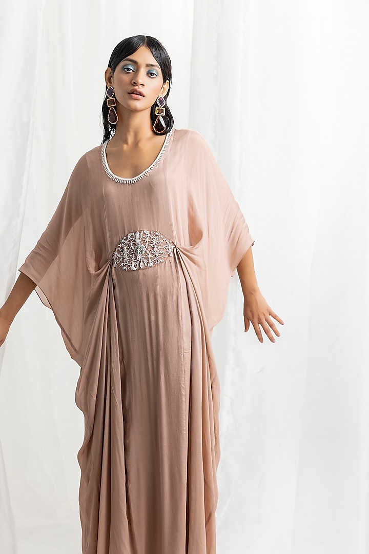 Dusty Pink Chiffon Embellished Kaftan by Seema Thukral at Pernia's Pop Up Shop