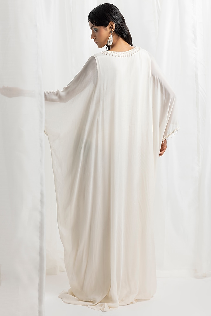Ivory Chiffon Embellished Kaftan by Seema Thukral at Pernia's Pop Up Shop