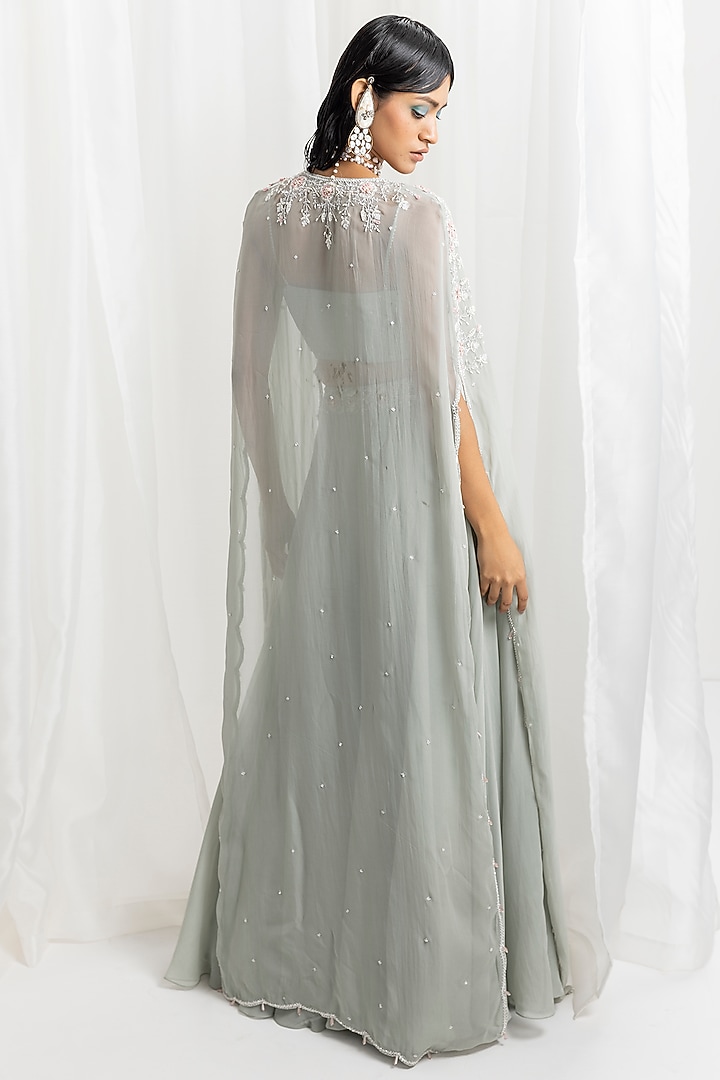Sage Green Organza & Crepe Embellished Wedding Lehenga Set by Seema Thukral at Pernia's Pop Up Shop