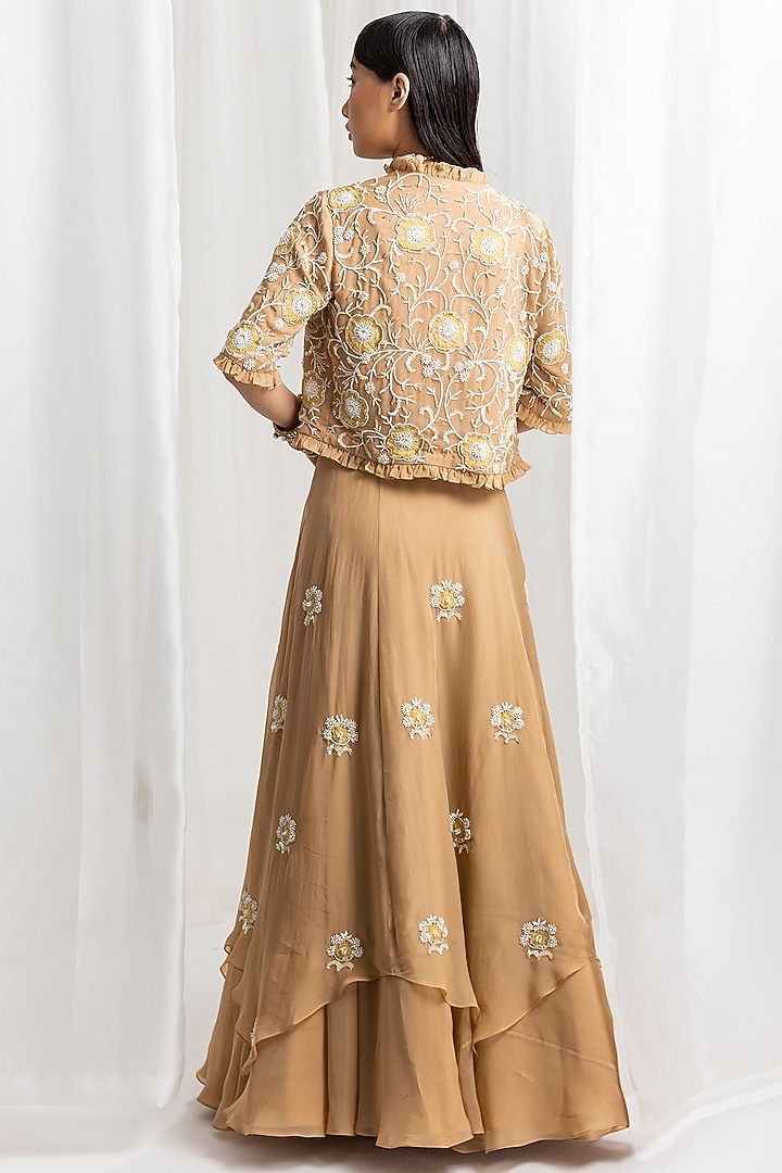 Dune Gold Organza Embellished Asymmetrical Ruffled Skirt Set by Seema Thukral at Pernia's Pop Up Shop