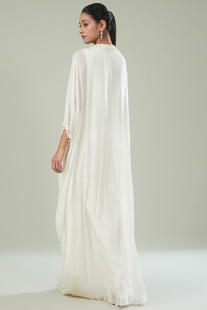 Ivory Chiffon Embroidered Kaftan by Seema Thukral at Pernia's Pop Up Shop