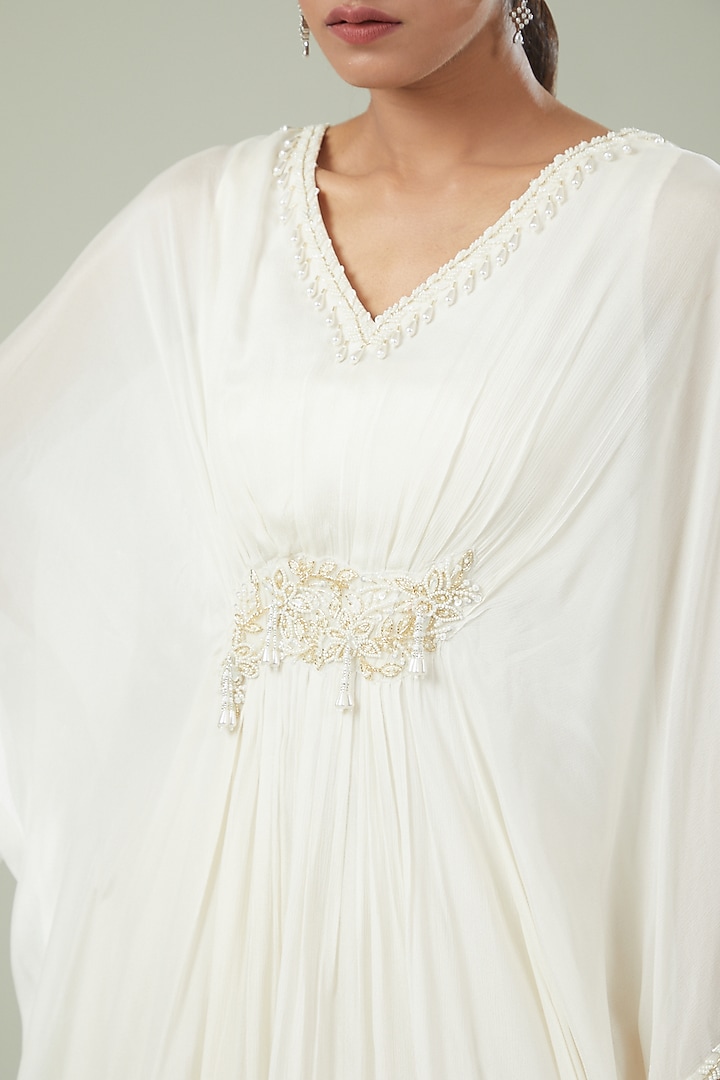 Ivory Chiffon Embroidered Kaftan by Seema Thukral at Pernia's Pop Up Shop