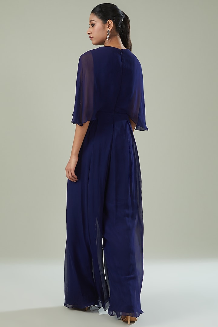Electric Blue Georgette Embroidered Jumpsuit by Seema Thukral at Pernia's Pop Up Shop