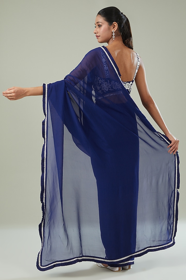 Electric Blue Organza Wedding Saree Set by Seema Thukral at Pernia's Pop Up Shop