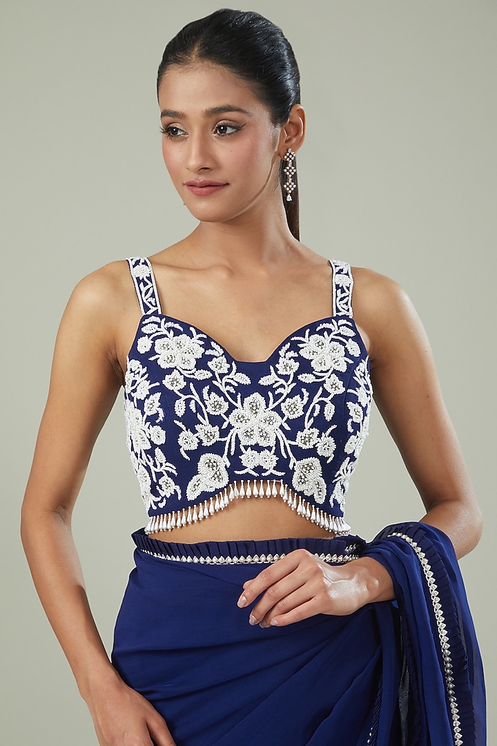 Electric Blue Organza Wedding Saree Set by Seema Thukral at Pernia's Pop Up Shop
