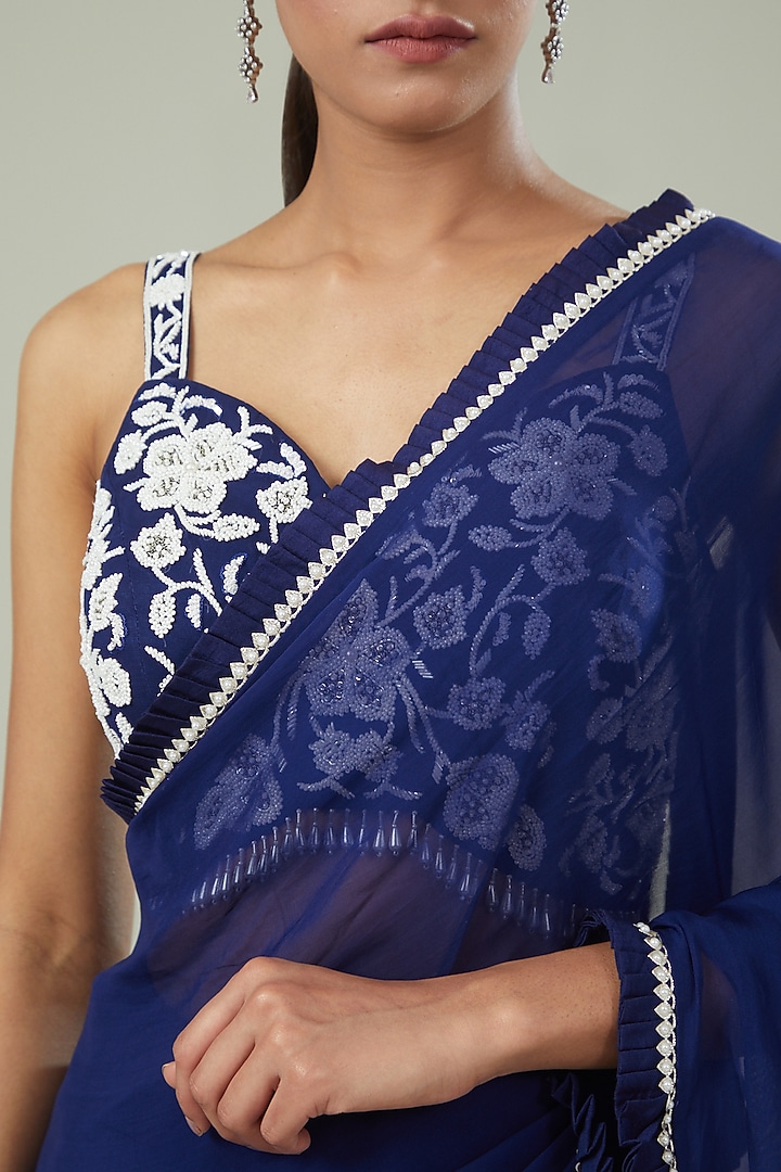 Electric Blue Organza Wedding Saree Set by Seema Thukral at Pernia's Pop Up Shop