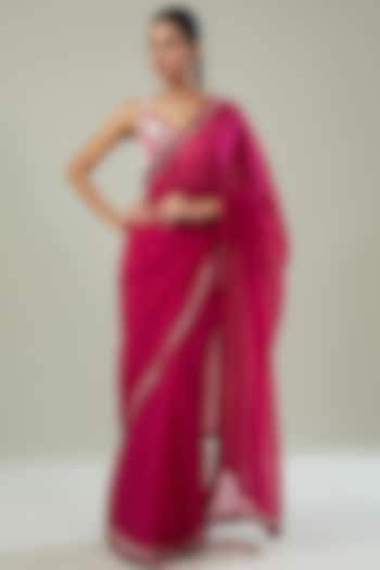 Fuchsia Pink Organza Saree Set by Seema Thukral at Pernia's Pop Up Shop