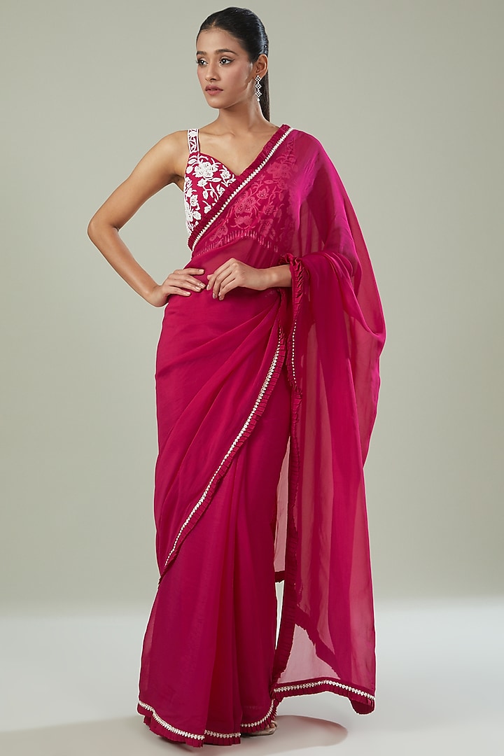 Fuchsia Pink Organza Saree Set by Seema Thukral at Pernia's Pop Up Shop