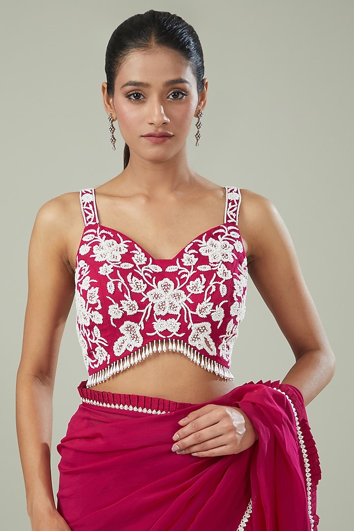 Fuchsia Pink Organza Wedding Saree Set by Seema Thukral at Pernia's Pop Up Shop