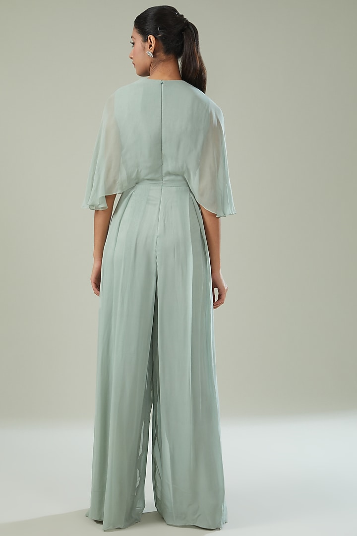 Pastel Green Georgette Embroidered Pleated Jumpsuit by Seema Thukral at Pernia's Pop Up Shop