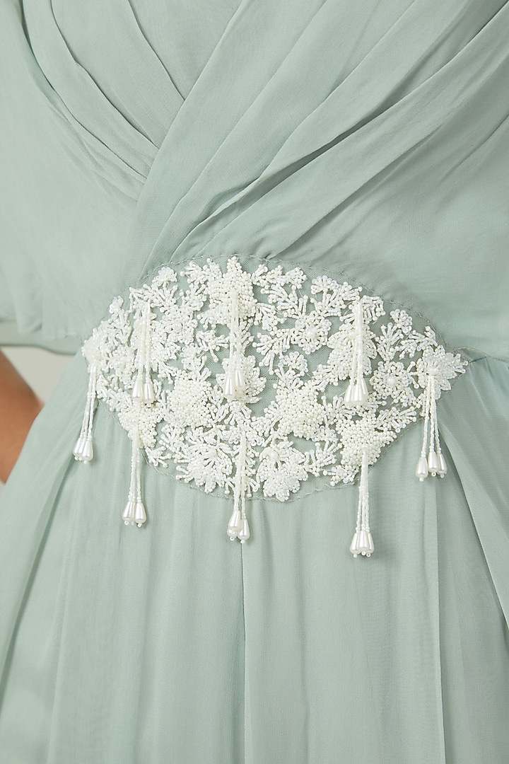 Pastel Green Georgette Embroidered Pleated Jumpsuit by Seema Thukral at Pernia's Pop Up Shop