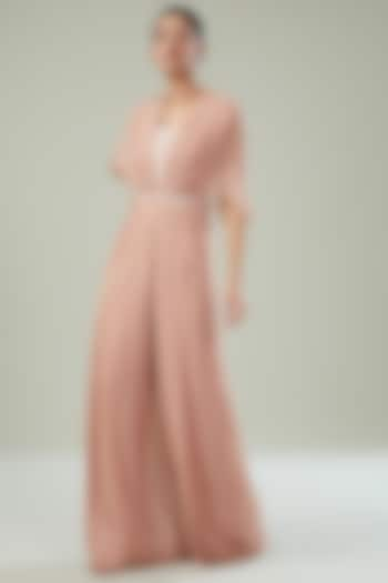 Dusty Pink Georgette Embroidered Pleated Jumpsuit by Seema Thukral at Pernia's Pop Up Shop