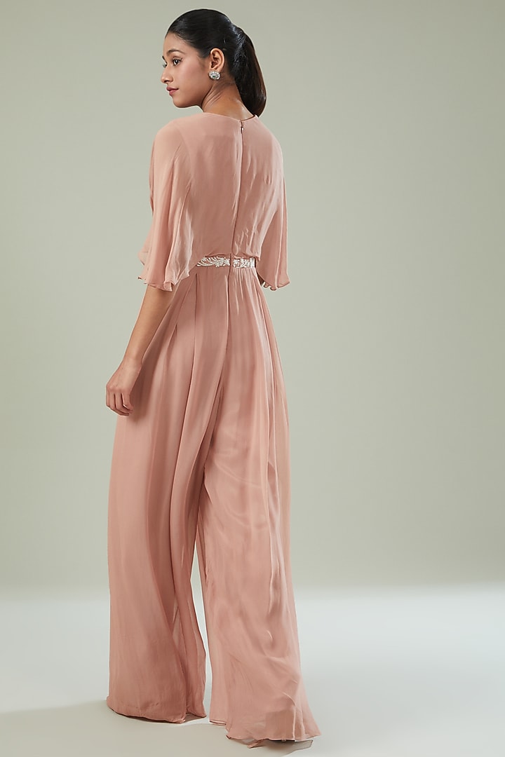 Dusty Pink Georgette Embroidered Pleated Jumpsuit by Seema Thukral at Pernia's Pop Up Shop