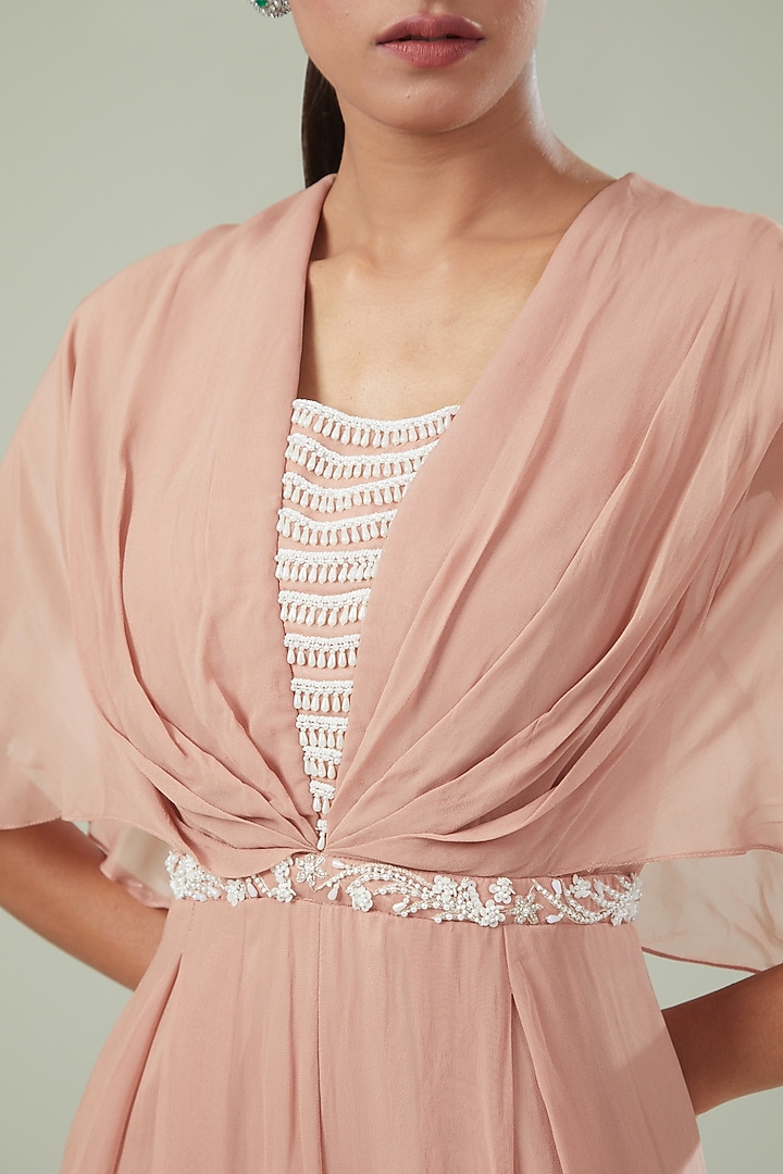 Dusty Pink Georgette Embroidered Pleated Jumpsuit by Seema Thukral at Pernia's Pop Up Shop