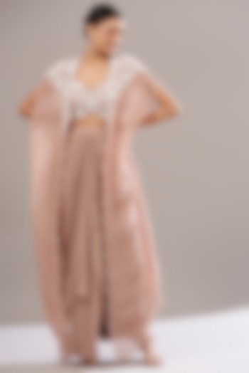 Dusty Pink Georgette Draped Skirt Set by Seema Thukral
