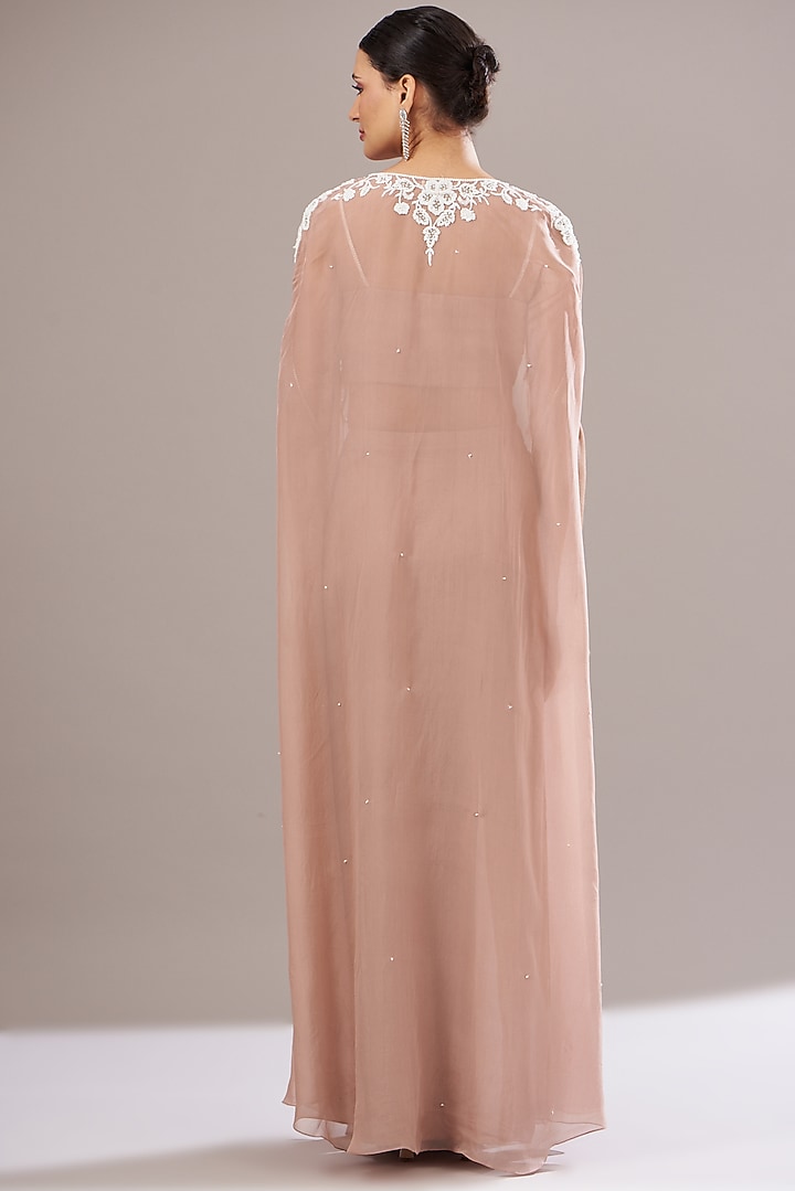 Dusty Pink Georgette Draped Skirt Set by Seema Thukral at Pernia's Pop Up Shop