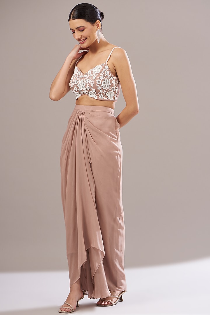 Dusty Pink Georgette Draped Skirt Set by Seema Thukral at Pernia's Pop Up Shop