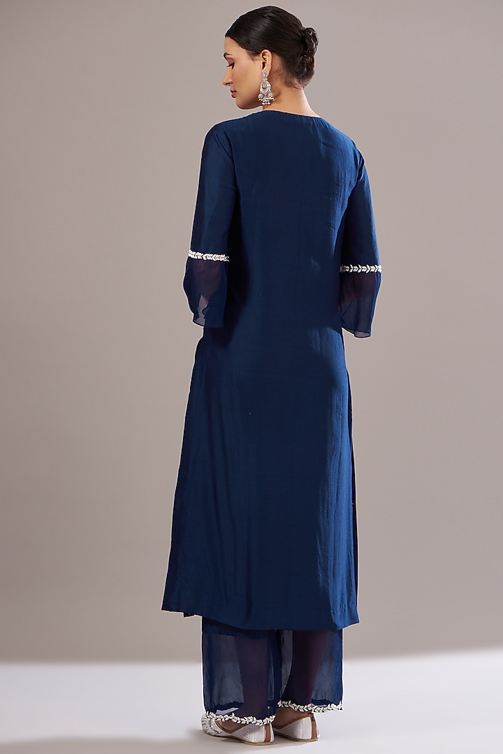 Electric Blue Chanderi Embellished Kurta Set by Seema Thukral at Pernia's Pop Up Shop