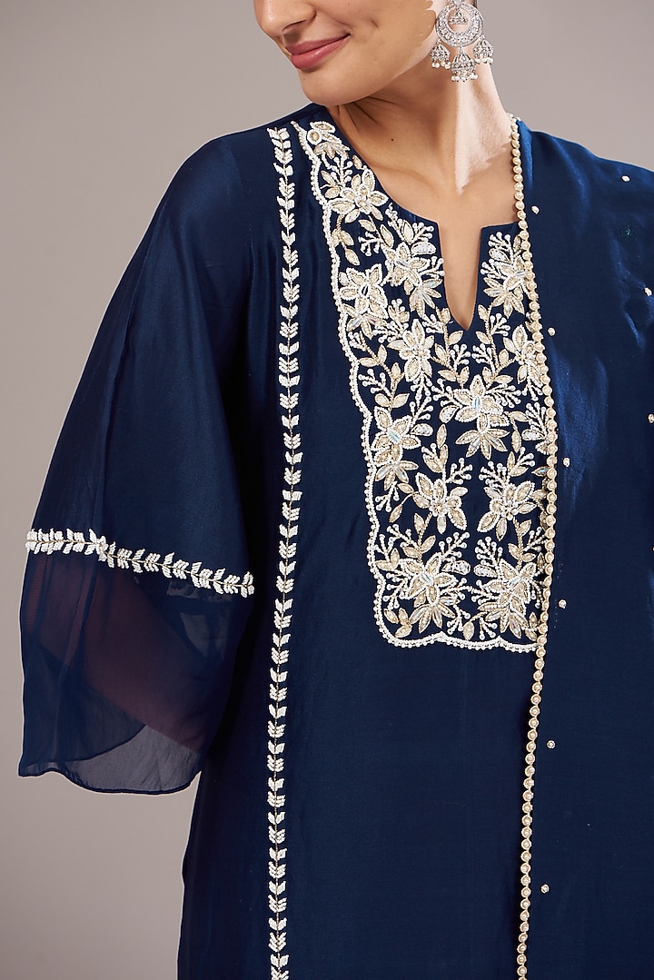 Electric Blue Chanderi Embellished Kurta Set by Seema Thukral at Pernia's Pop Up Shop