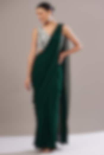 Emerald Green Georgette Draped Saree Set by Seema Thukral