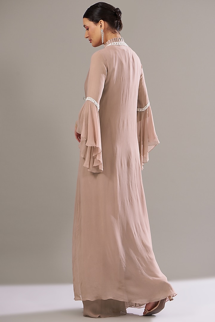 Dusty Pink Georgette Embellished Jumpsuit With Jacket by Seema Thukral at Pernia's Pop Up Shop