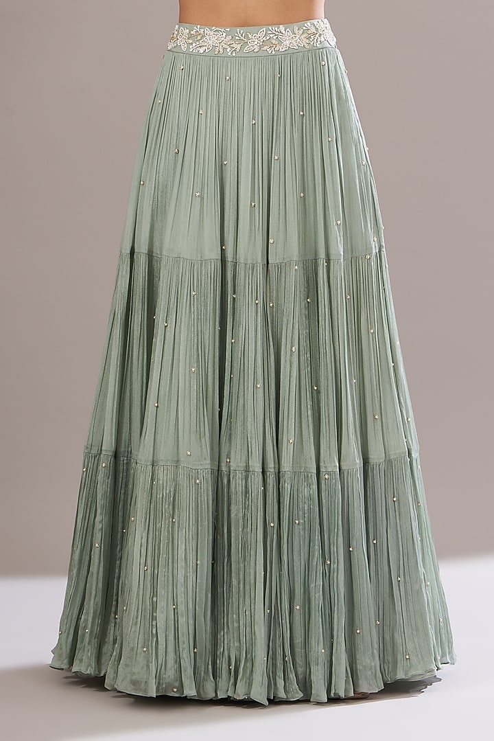 Pastel Green Chiffon Embellished Wedding Lehenga Set by Seema Thukral at Pernia's Pop Up Shop