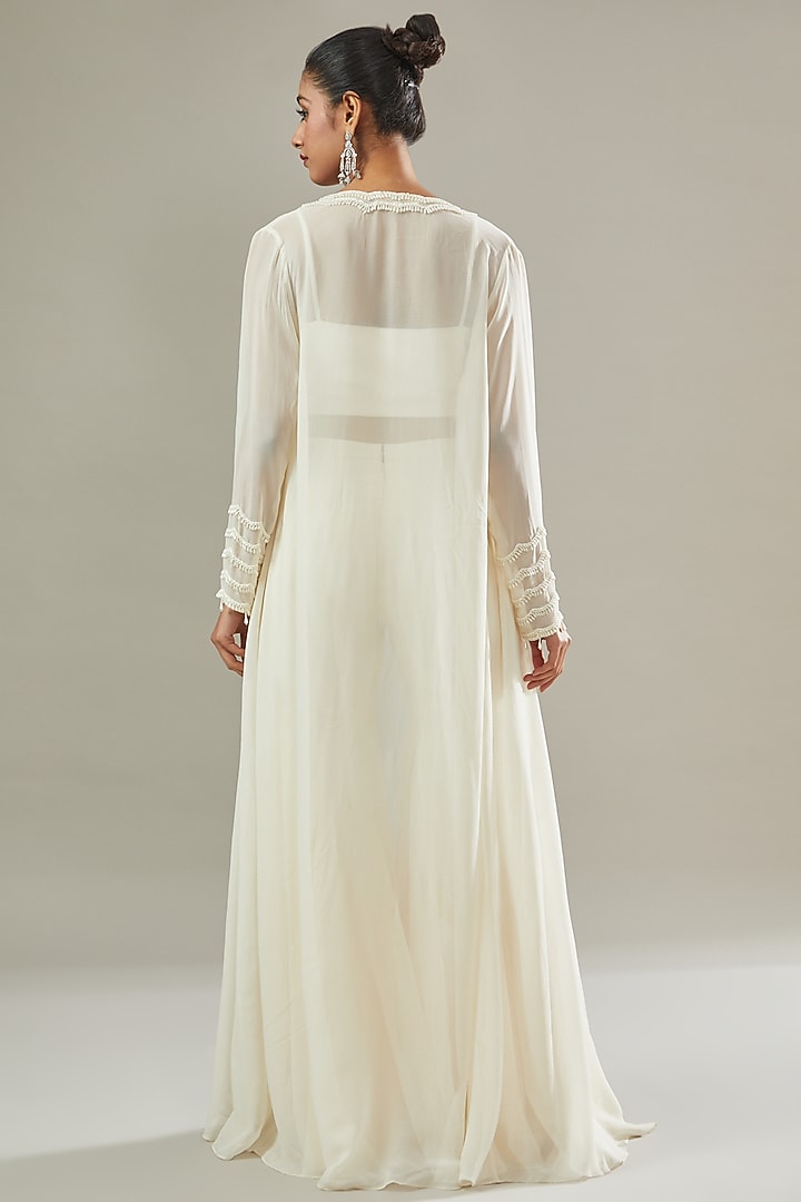 Ivory Georgette & Organza Embroidered Jacket Set by Seema Thukral at Pernia's Pop Up Shop