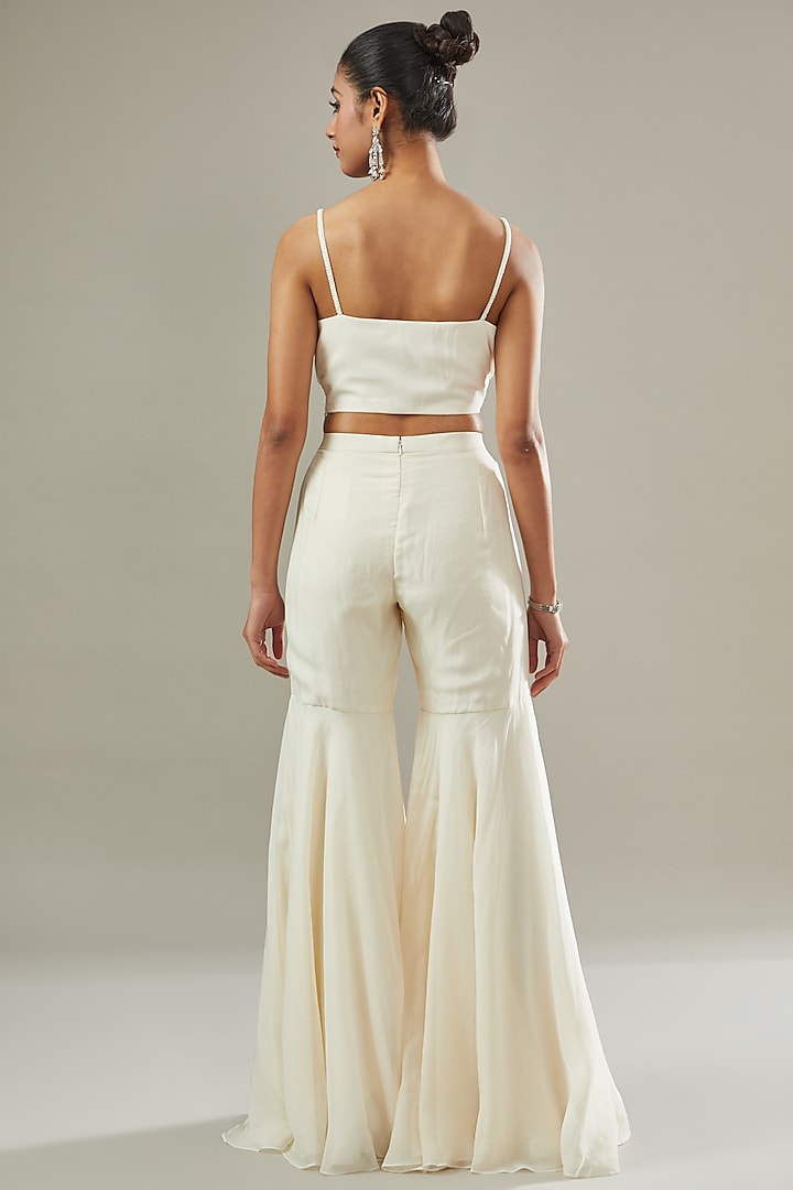 Ivory Georgette & Organza Embroidered Jacket Set by Seema Thukral at Pernia's Pop Up Shop