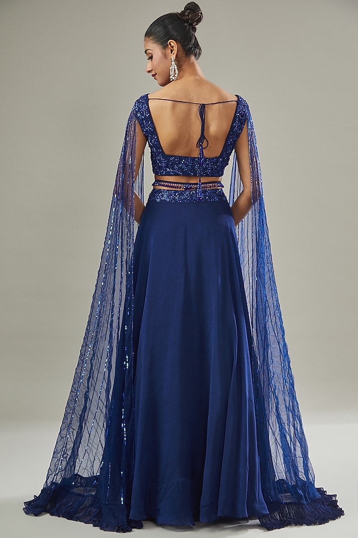 Electric Blue Organza Embellished Skirt Set by Seema Thukral at Pernia's Pop Up Shop