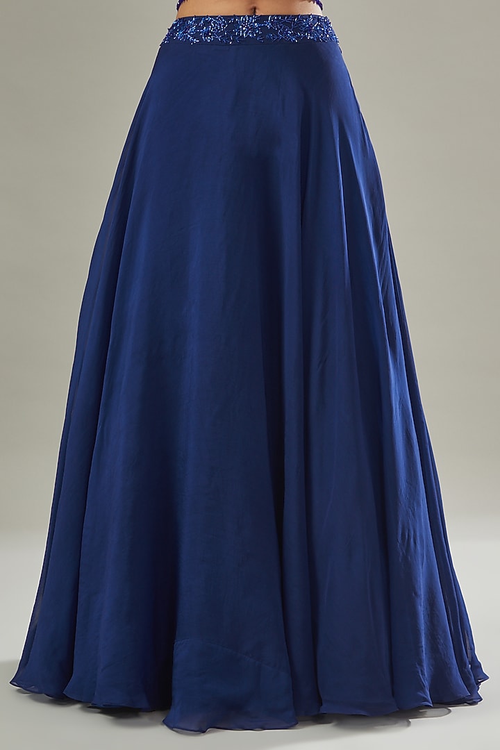 Electric Blue Organza Embellished Skirt Set by Seema Thukral at Pernia's Pop Up Shop