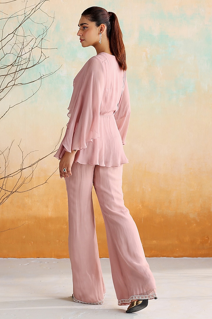 Dusty Pink Georgette & Organza Zari Embellished Co-Ord Set by Seema Thukral at Pernia's Pop Up Shop