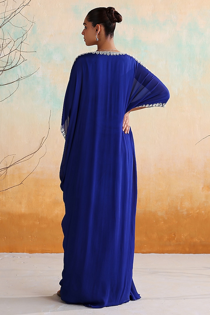 Electric Blue Chiffon Mirror Embellished Kaftan by Seema Thukral at Pernia's Pop Up Shop