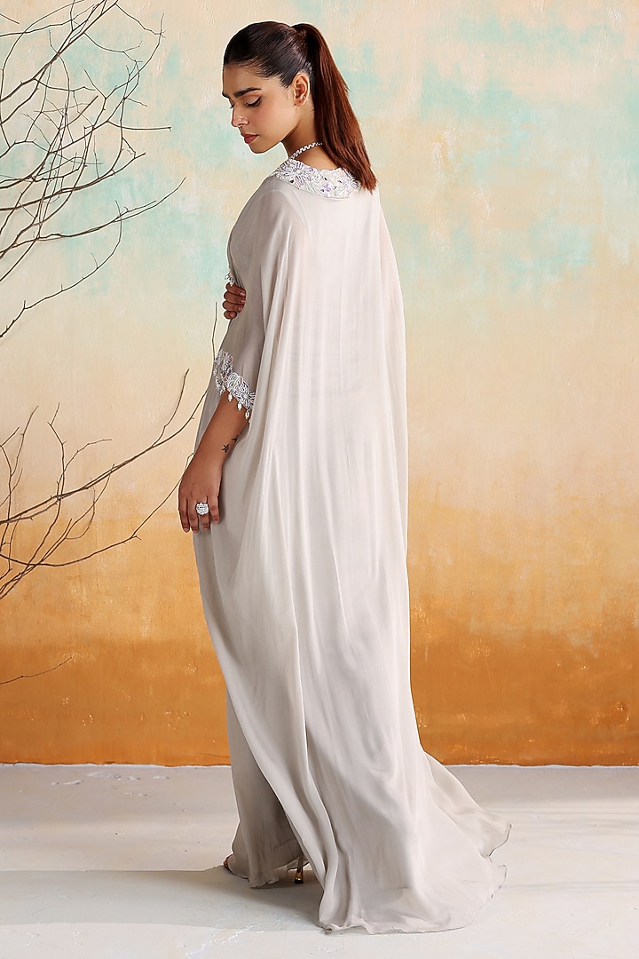 Grey Chiffon Zari Hand Embellished Kaftan by Seema Thukral at Pernia's Pop Up Shop