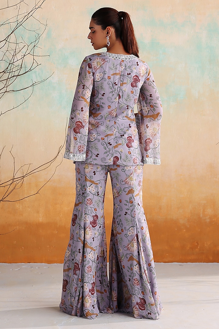 Lilac Georgette Printed & Embellished Co-Ord Set by Seema Thukral at Pernia's Pop Up Shop