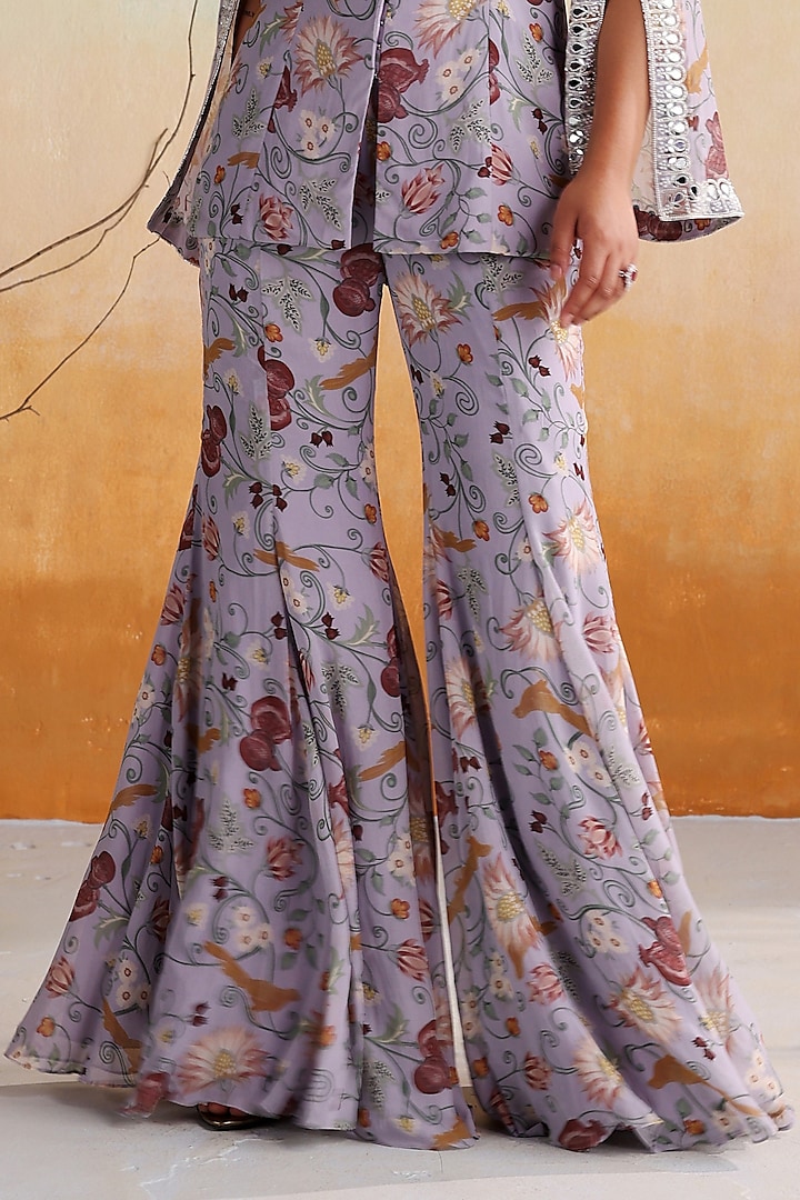 Lilac Georgette Printed & Embellished Co-Ord Set by Seema Thukral at Pernia's Pop Up Shop