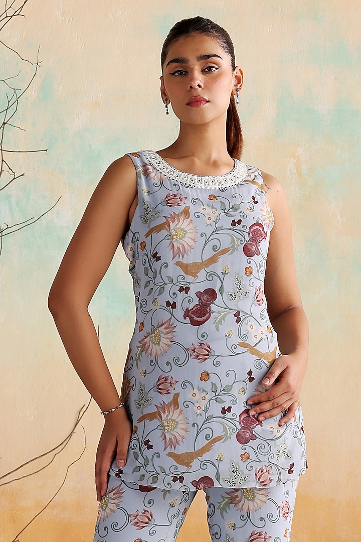 Powder Blue Georgette Printed Co-Ord Set by Seema Thukral at Pernia's Pop Up Shop