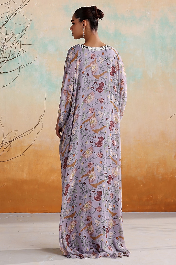 Lilac Georgette Printed & Hand Embellished Kaftan by Seema Thukral at Pernia's Pop Up Shop