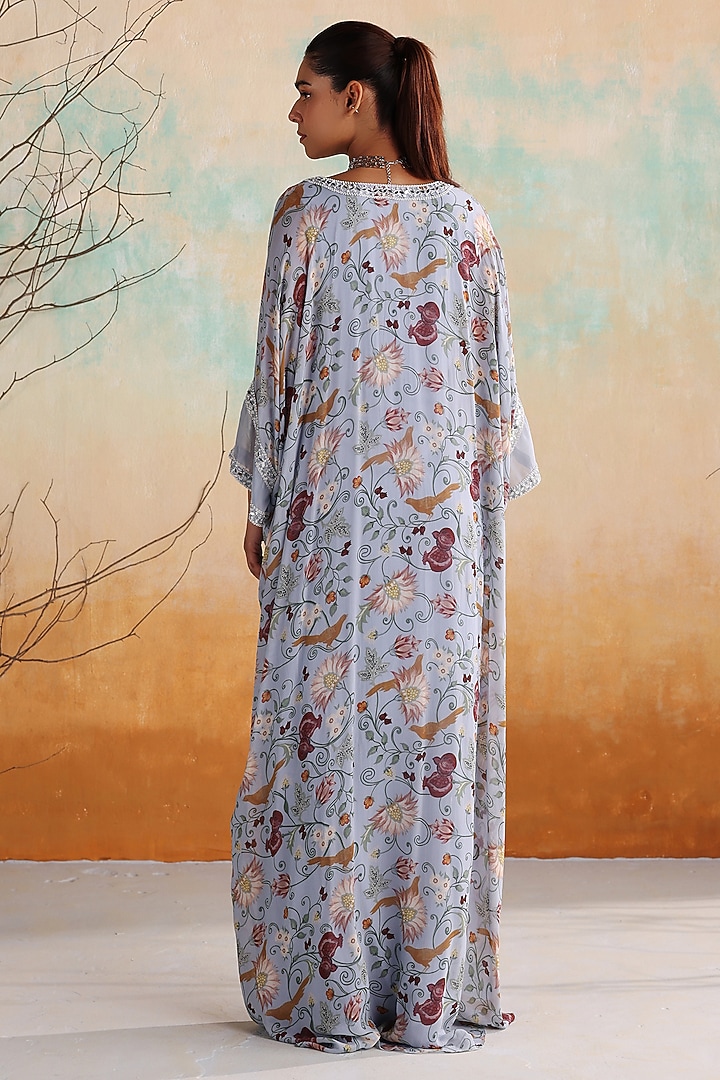 Powder Blue Organza Printed & Embellished Kaftan by Seema Thukral at Pernia's Pop Up Shop