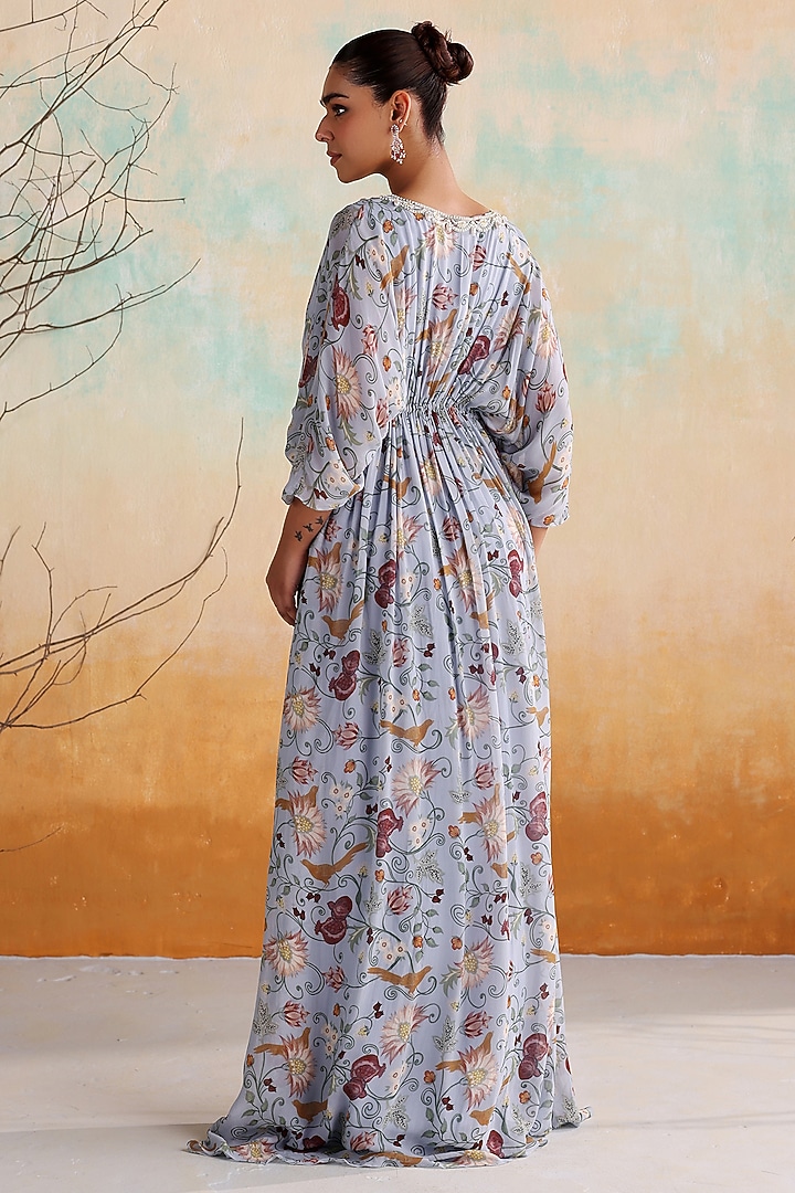 Powder Blue Georgette Printed & Embellished Kaftan by Seema Thukral at Pernia's Pop Up Shop