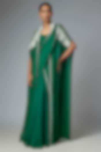 Green Georgette Jacket Draped Wedding Saree Set by Seema Thukral at Pernia's Pop Up Shop