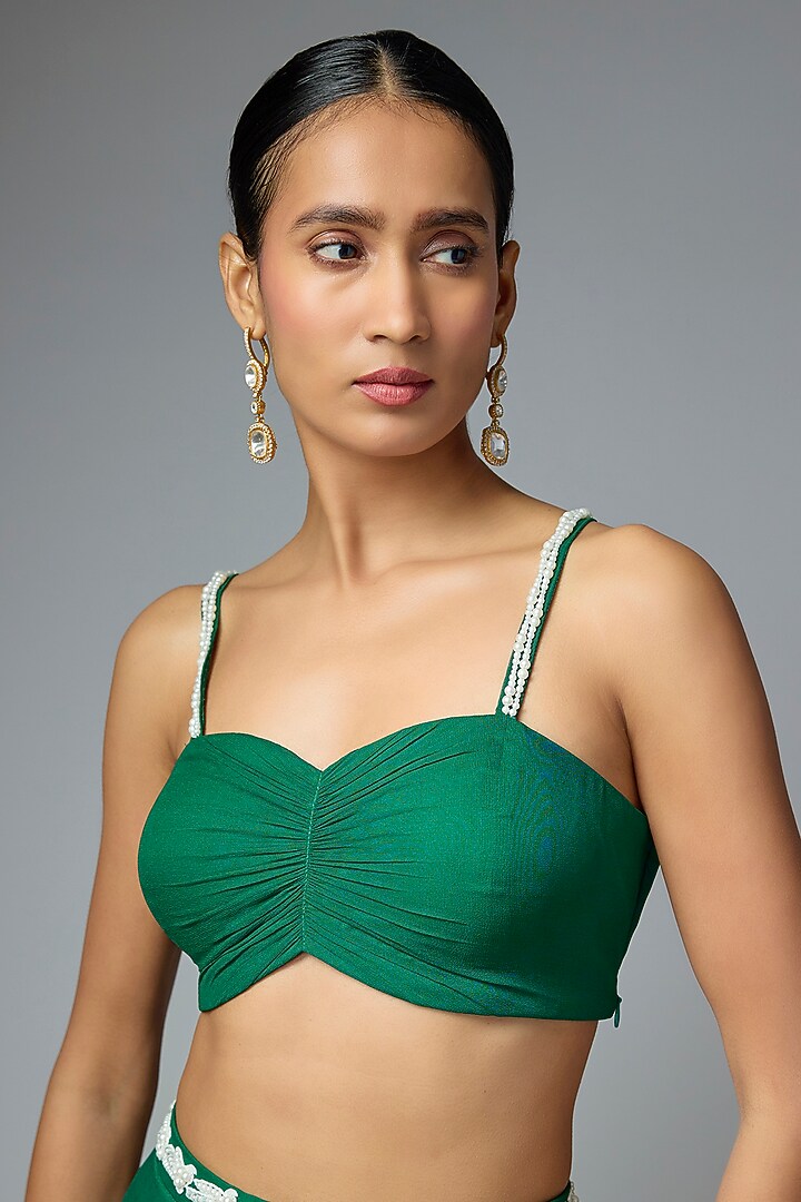 Green Georgette Jacket Draped Wedding Saree Set by Seema Thukral at Pernia's Pop Up Shop