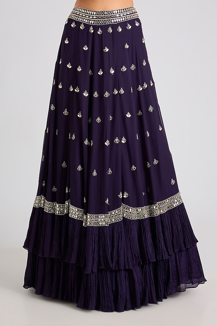 Midnight Blue Georgette Hand & Machine Embellished Wedding Lehenga Set by Seema Thukral at Pernia's Pop Up Shop