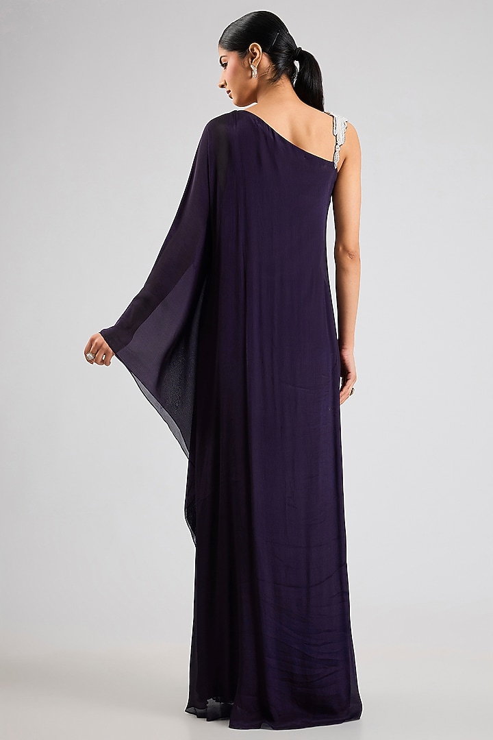 Midnight Blue Chiffon Embellished Kaftan by Seema Thukral at Pernia's Pop Up Shop